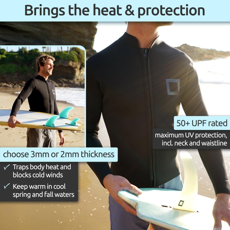 Surf Squared Men's Wetsuit Top Jacket 2mm or 3mm - Neoprene Long Sleeve for Warmth & Comfort, Extended Back Flap - Ideal for Surfing, Snorkeling & Watersports - Medium - 3MM - Image 4